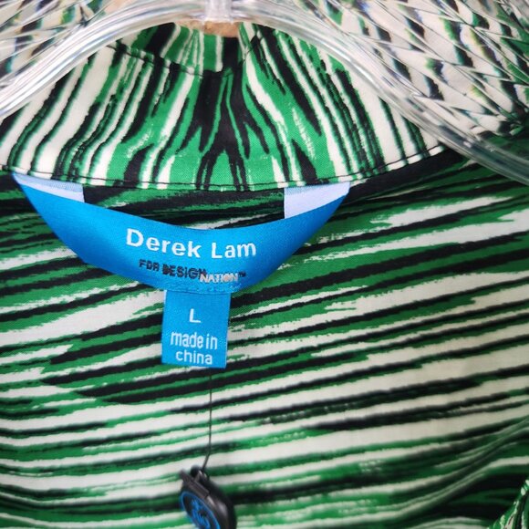 New with Tags! Derek Lam Green & White Wood Grain Pattern Shirt Dress Size L - Picture 7 of 10